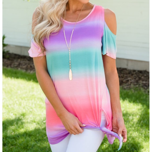 Multi color Cold Shoulder Top - Picture 2 of 5